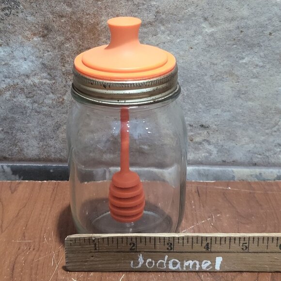 Glass Mason Honey Dipper Jar Special Lid Holds integrated Honey Dipper Wand - Picture 8 of 9